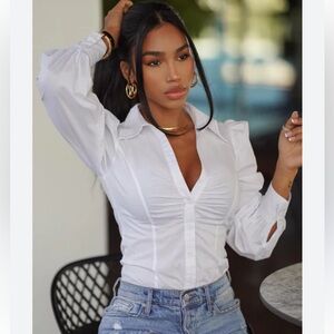 Fashion Nova White Ruched Bodysuit